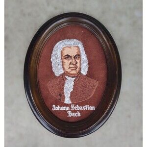 Embroidered Johann Sebastian Bach Portrait Vintage Oval Frame Finshed Embroidery